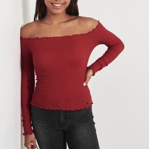 Hollister Red Long Sleeve Top Size S ❤️